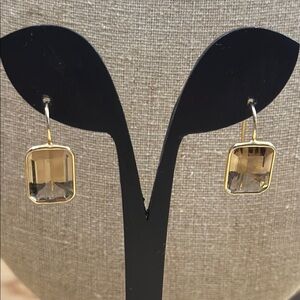 CUTE Solid 14K Yellow Gold 13.00TCW Smoky Quartz Fish Hook Earrings 3.9g